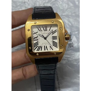 TW/까르띠에 산토스 100 워치 미듐 옐로우 골드